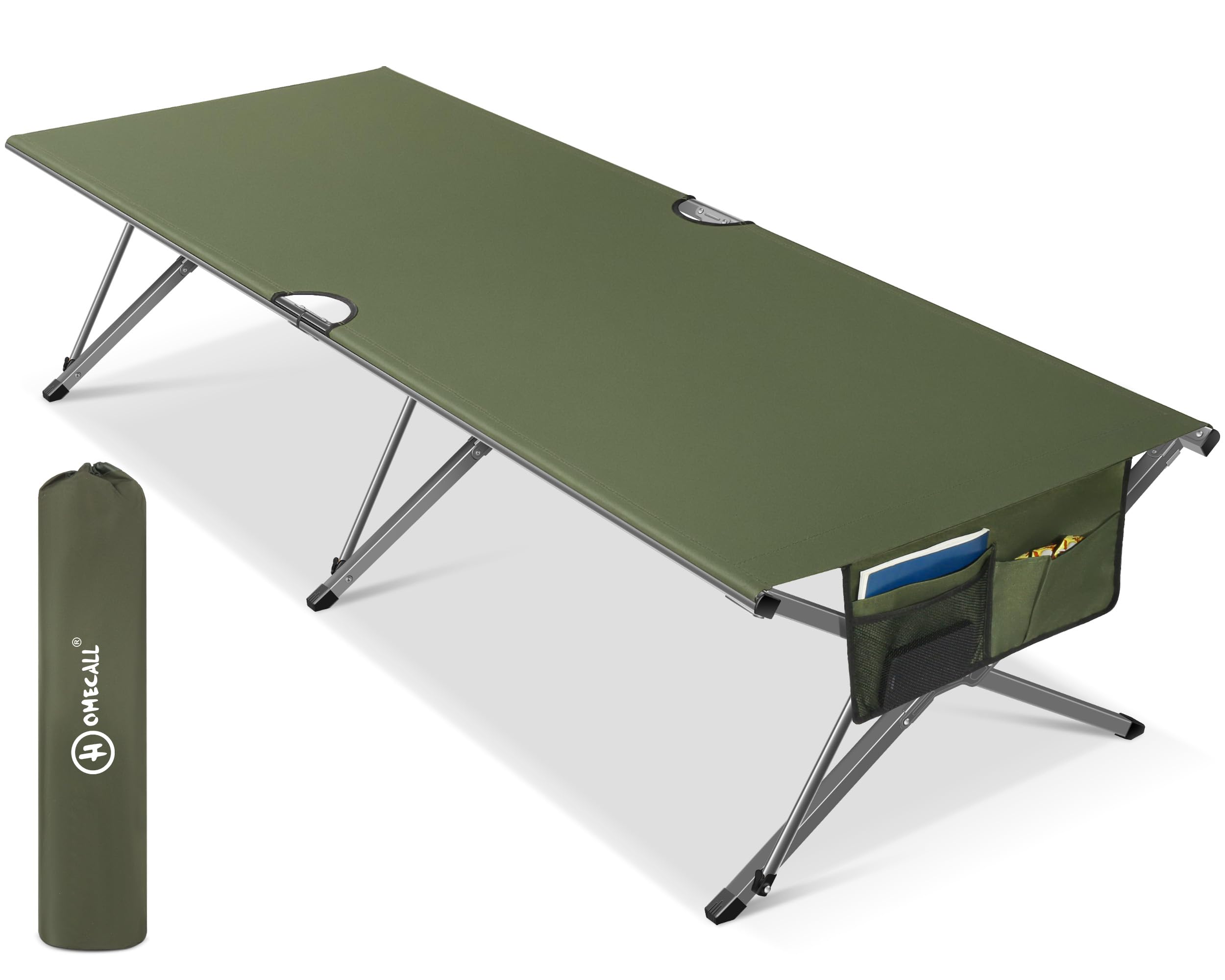 Join Nature Feldbett Klappbar 210 x 80 x 60 cm,Breite Campingbett 200kg Belastbar, Stabil Tragbar Feldbett mit Seitentasche, für Camping Garten Reisen Outdoor und Indoor