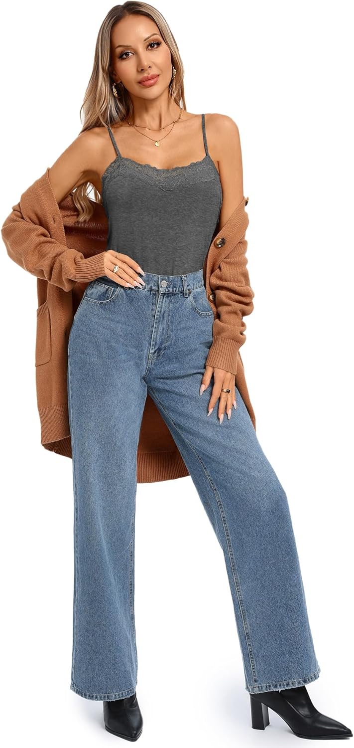 Kate Kasin Women's Adjustable Spaghetti Strap Lace Trim Cami Tunic Tank Top 3PACK - Image 8