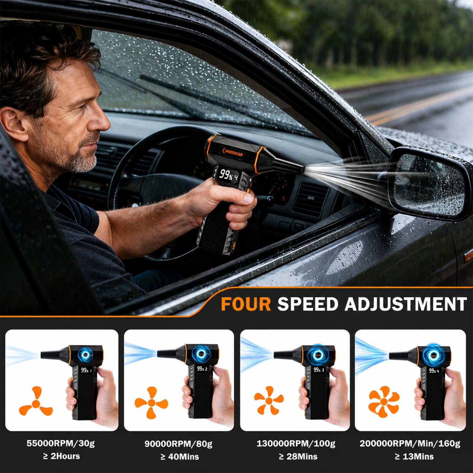 Souffleur Air Comprimé 4 Vitesses 200000 TR/Min mini Souffleur sans Fil Puissant avec Batterie 12000mAh pour Le Nettoyage de Canapé, Voiture，Nettoyage PC, Maison pour Animaux domestiques air Duster