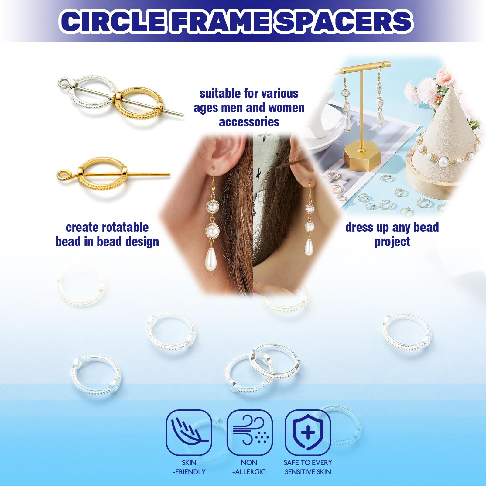 Waltool 300Pcs Double Hole Bead Round Frames Links Connectors Assortment Set, 6# 8# 10# Gold & Silver Bead Frame Jewelry Making Findings for Beading Earring Bracelet Necklace Keychains DIY - Image 4