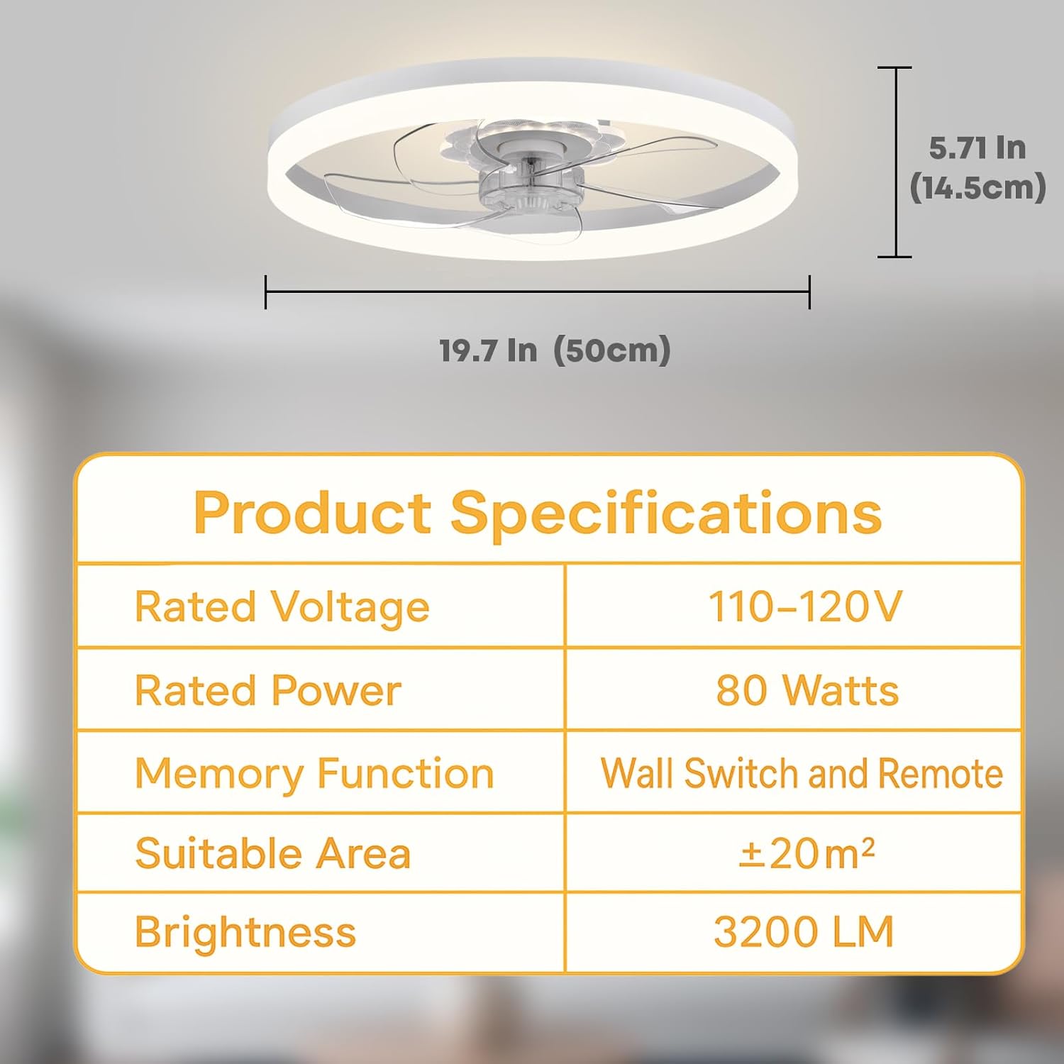 20‘’ Ceiling Fan with Light, Upgraded Low Profile Fan, Flush Mount Ceiling Fan, 6 Speeds, Dimmable LED, App & Remote Control, Quiet DC Motor, for Bedroom, Living Room, F115 White