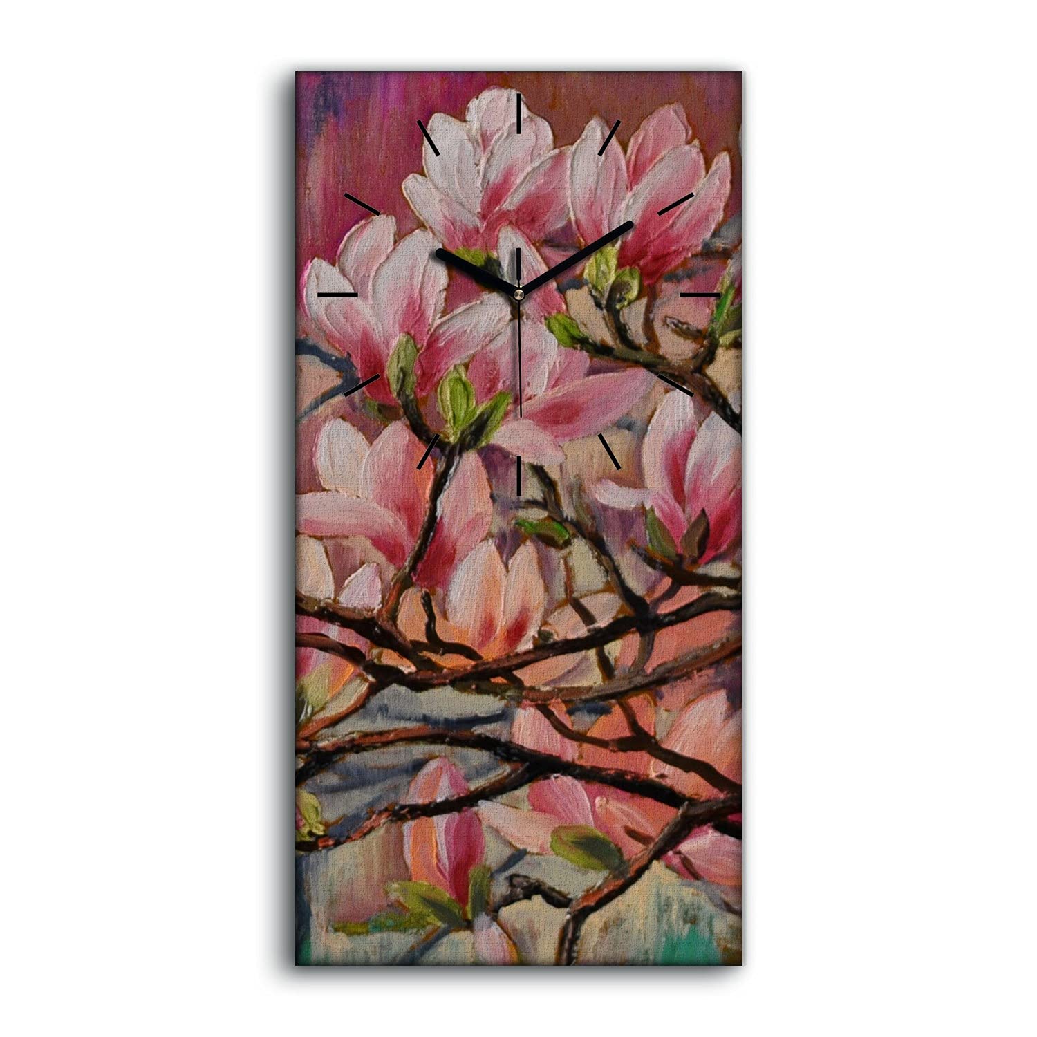 Horloge sur toile poetique fleurs de peinture decoration salon et chambre