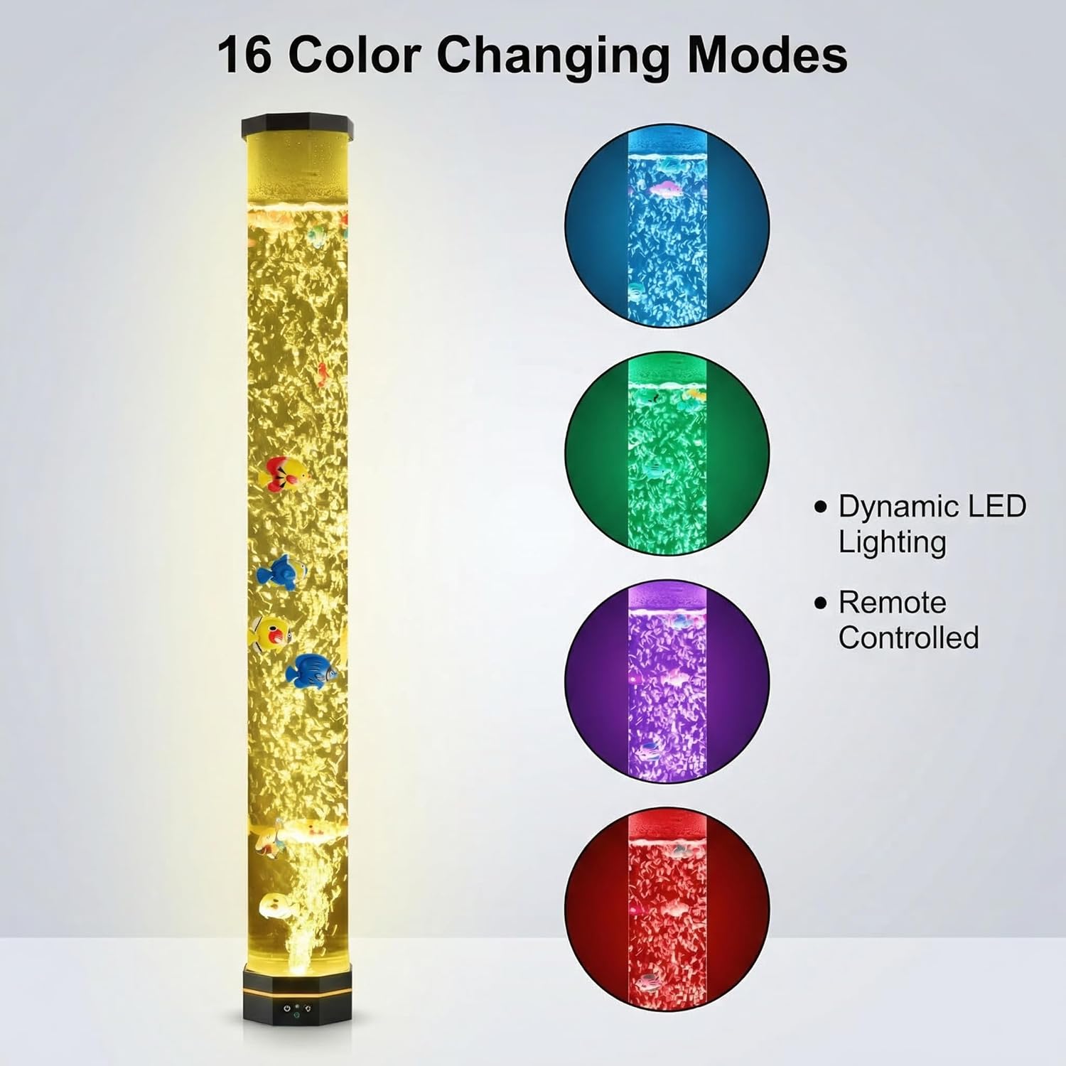 3.6FT Extra Wide Sensory Bubble Tube Lamp - 120mm Premium Acrylic Floor Lamp with 9 Floating Fish & 3-Speed Bubbles, 16 Color Changing LED Light for Autism, ADHD, Calming & Bedroom Decor