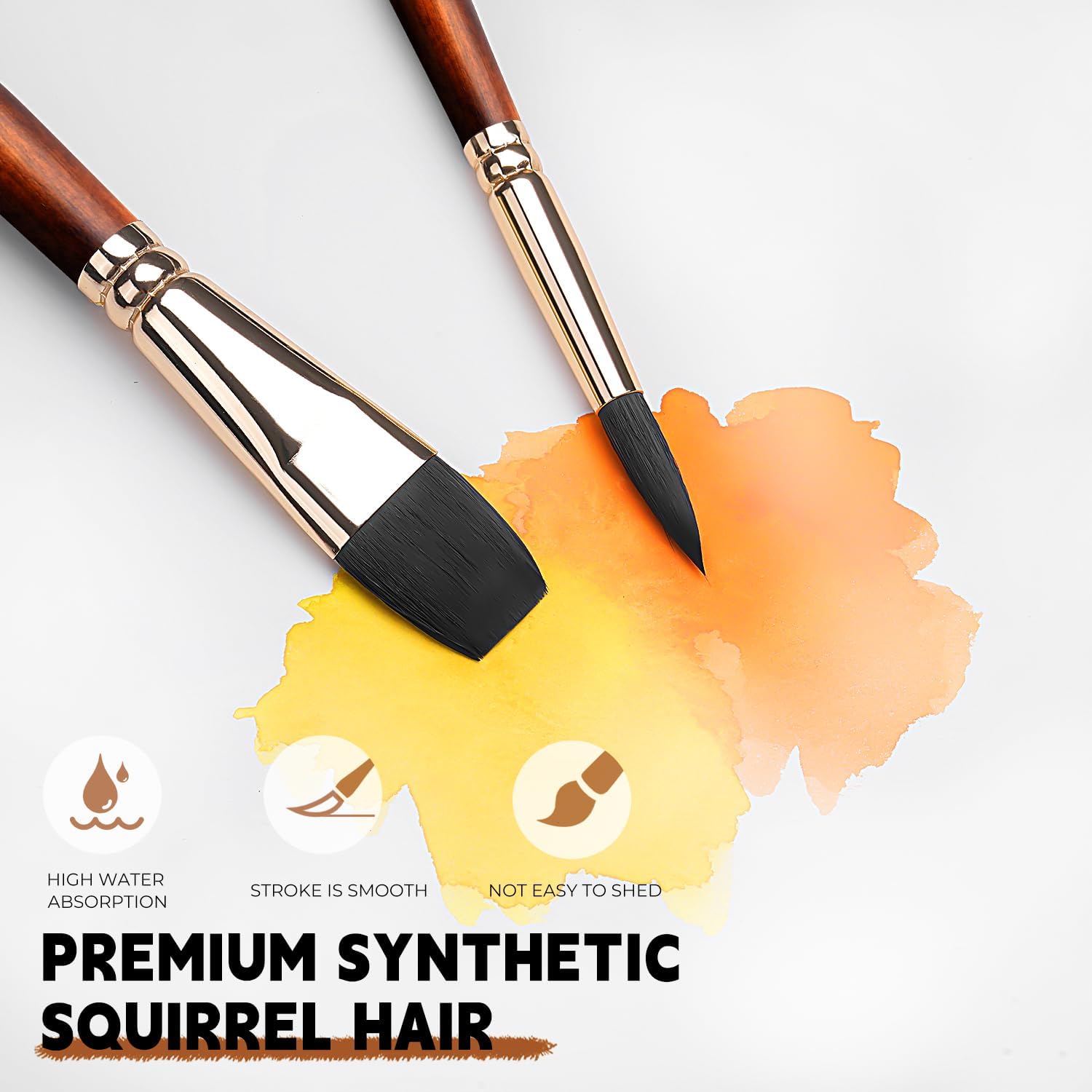 Watercolor Brushes Professional, Fuumuui 10Pcs Synthetic Squirrel Hair Water Color Paint Brush Set for Artists - Flat, Round Pointed, Dagger, Cats Tongue Oval Wash for Watercolor Gouache Inks Painting - Image 2