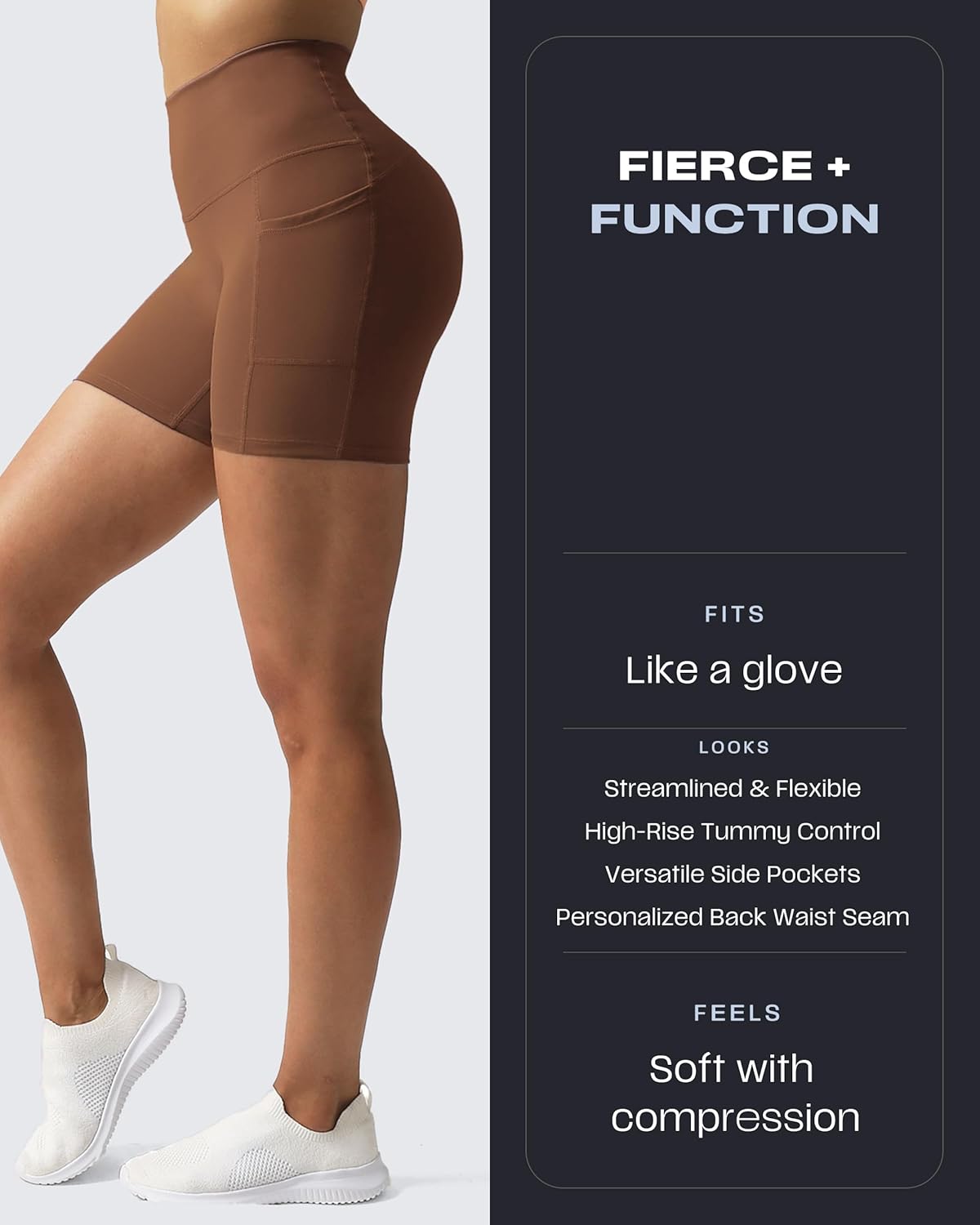 Aoxjox Biker Workout Shorts for Women with Pocket Legend Tummy Control High Waisted Athletic Gym Running Yoga Short 5" - Image 2