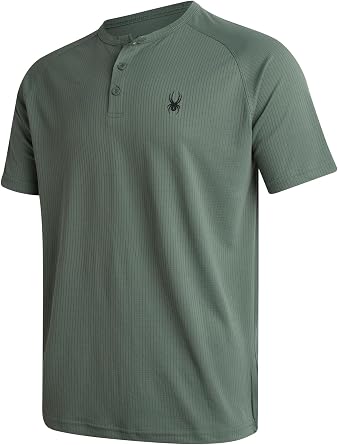 Spyder Mens Henley Shirt - Lightweight Quick Dry Moisture Wicking Short Sleeve Athletic Performance Shirts for Men