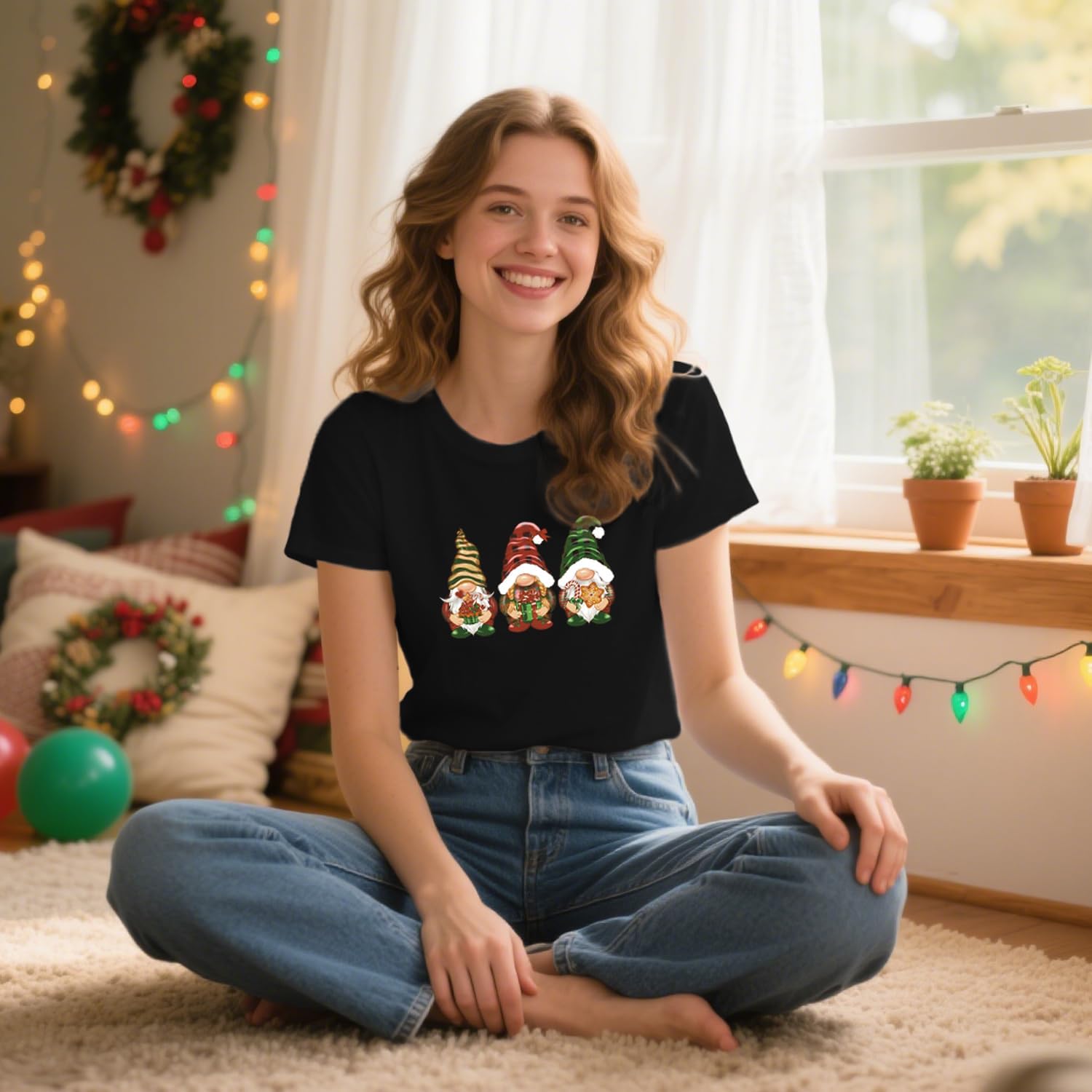 Christmas Shirts for Women Gnome Christmas T-Shirt Xmas Holiday Tee Tops - Image 3