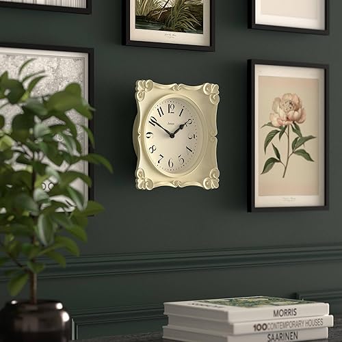 Miniatura 5 de JONES CLOCKS Rialto - Reloj de pared  Diseño tradicional de pergamino  10 pulgadas  Crema  Estilo clásico contemporáneo, ideal para cocina, sala de