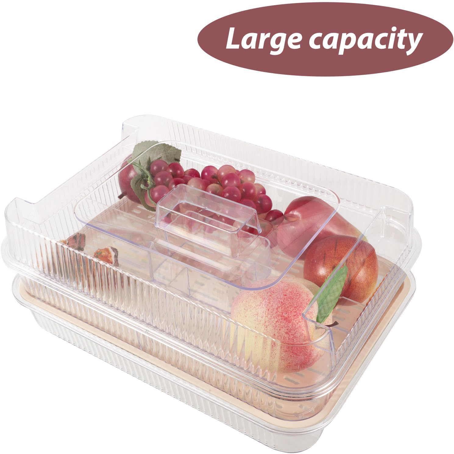 Plastic Serving Tray with Ice Cube Compartments and Drain Tray, Lid Included, Cold Food Party Platter for Outdoor Camping and Picnic Use