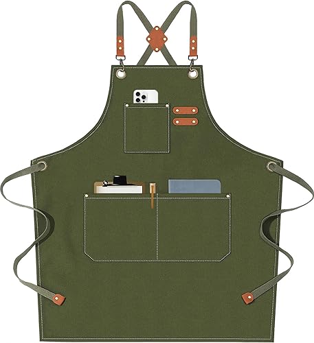 Miniatura 58 de AFUN Delantales de chef para hombres y mujeres con bolsillos grandes, lona de algodón con espalda cruzada, resistente y ajustable, talla M a XXL