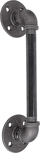 Miniatura 9 de Manija de puerta de granero industrial rústica, 10 pulgadas, accesorios de hierro gris de acero industrial auténtico, bridas y tubos para puertas