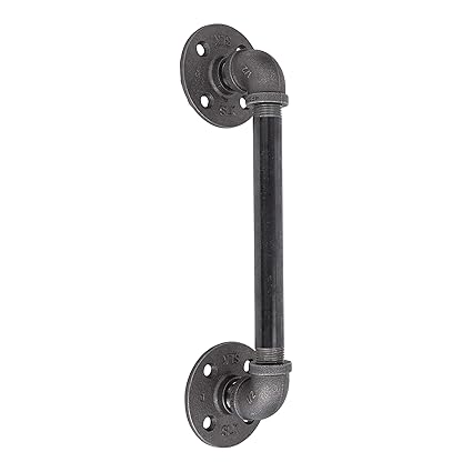 Rustic Industrial Pipe Decor Barn Door Handle, 8 inch - Authentic Industrial Steel Grey Iron Fittings, Flanges and Pipes for Custom Vintage Hanging Doors, DIY Kit with Hardware