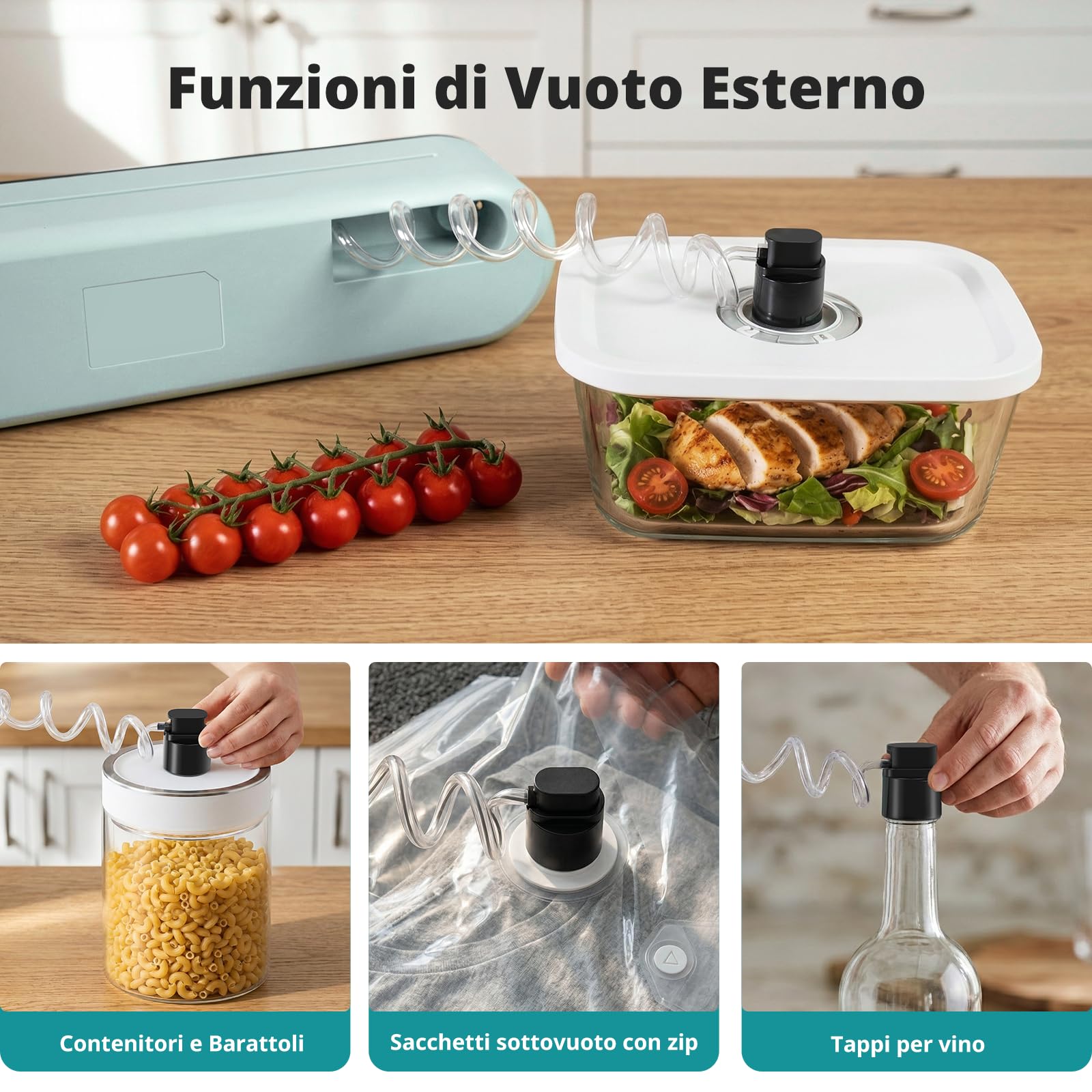 AIRMSEN Macchina Sottovuoto 6-in-1 Completamente Automatica con Funzione di Gonfiaggio, Aspirazione Profonda Automatica ad una Mano, Taglierina Integrata e Vano Tubo, Verde Menta