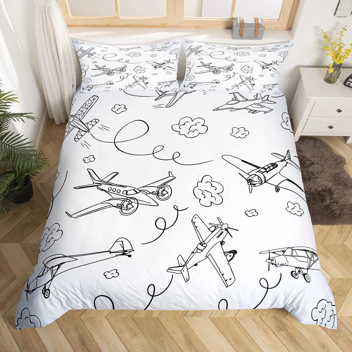 Loussiesd Children's Aeroplane Bedding Set, 135 x 200 cm, Flight Duvet