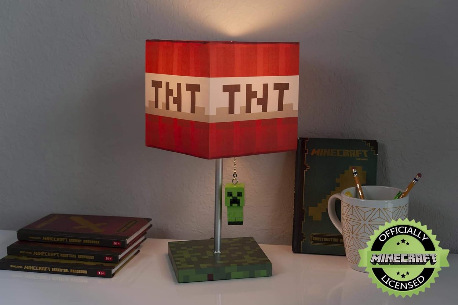 Minecraft TNT Block 14-Inch Desk Lamp with 3D Creeper Puller | LED Lamp