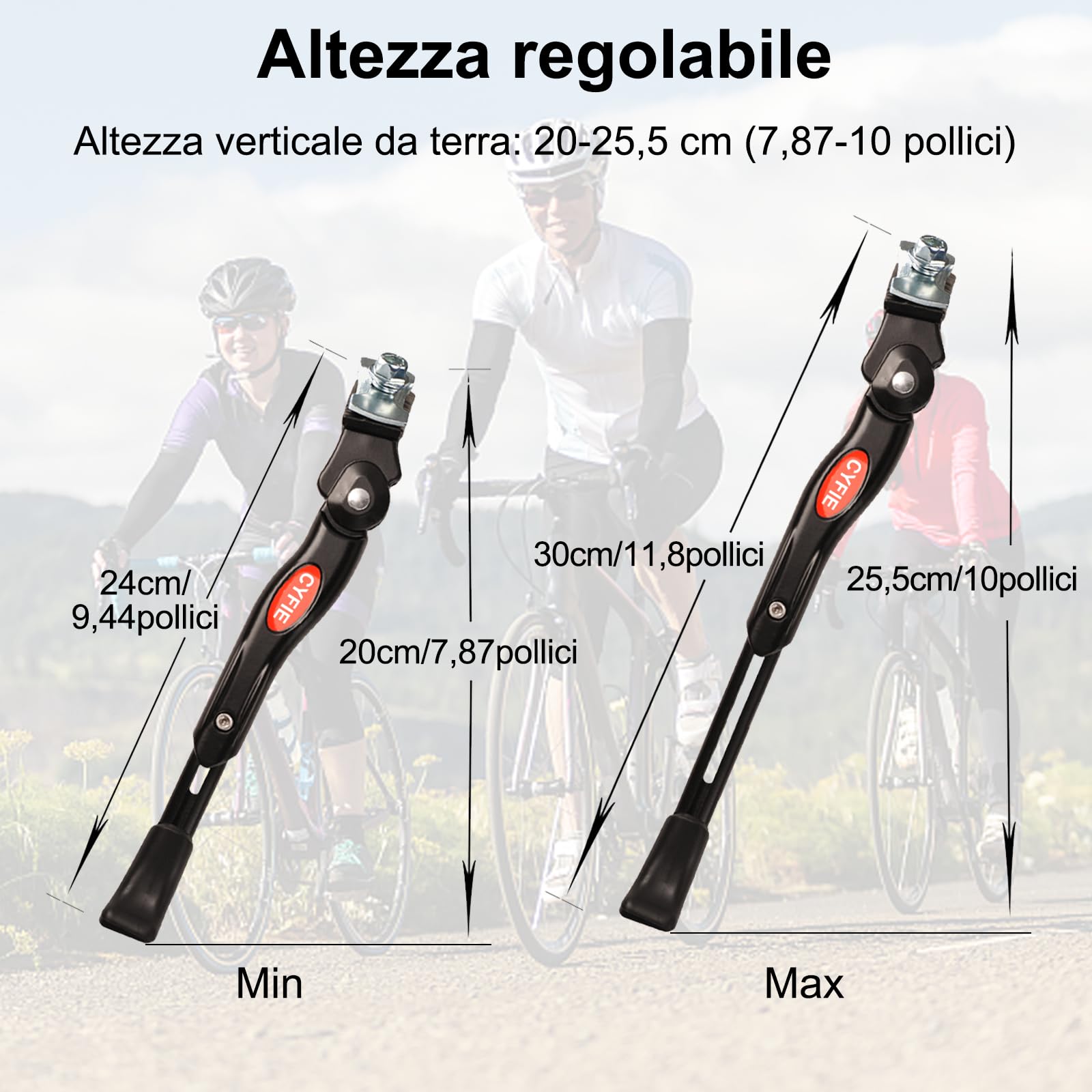 CYFIE Cavalletto Bici Bambino, Cavalletti per Bicicletta Regolabile Alluminio Lega Cavalletto Laterale, Regolabile in Altezza 4cmm, Bici da Strada, Bici Sportiva, Bicicletta, MTB Bic