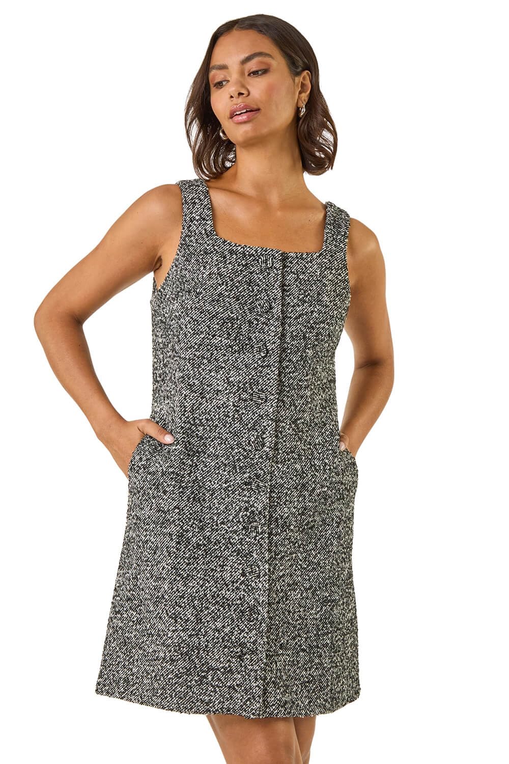 Roman Women's Black Printed Button Pinafore Dress In | : Size 16