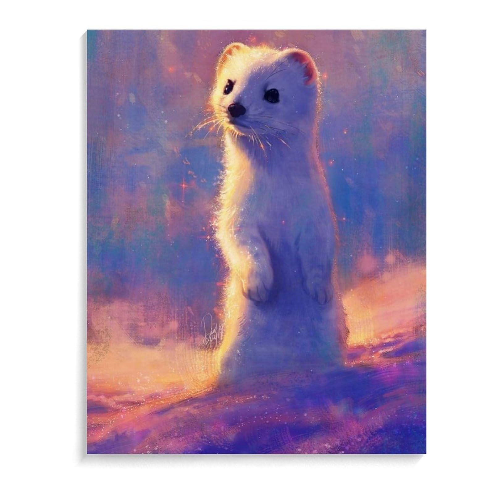 Amazon | かわいいフェレットが雪の上に立つ 数字油絵 毛皮で覆