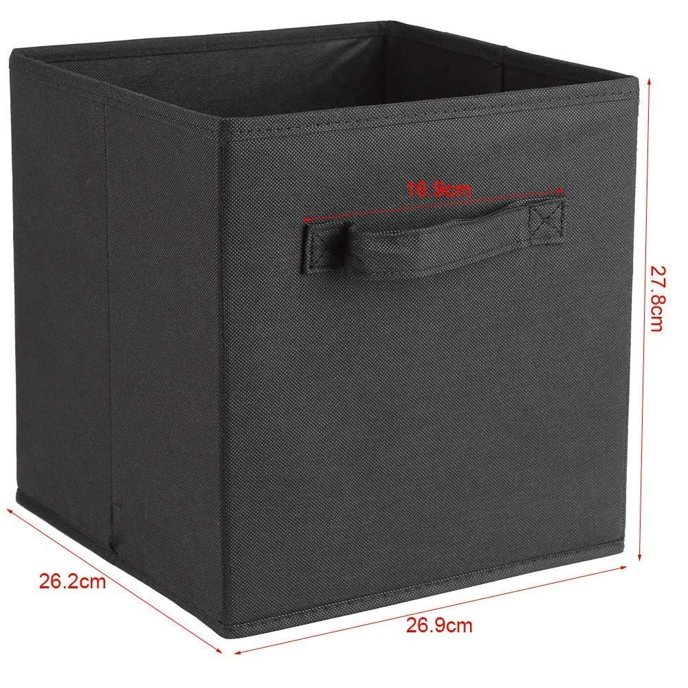 Aufbewahrungsbox Schwarz, 6er-Pack Faltbare Aufbewahrungskiste Kallax Boxen Korb Aufbewahrung mit Griffe für Wäsche Spielzeug Bücher CDs Schrank Regal Spind 26.7 x 26.7 x 28cm