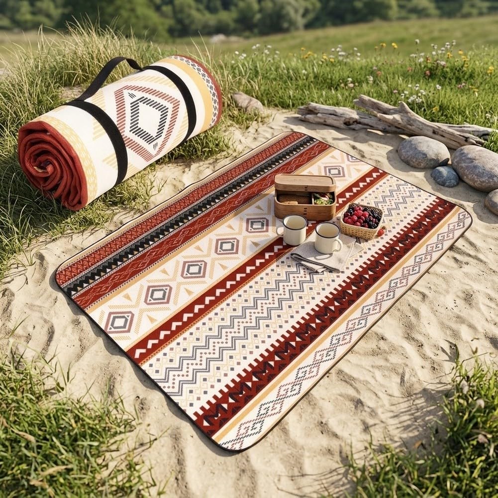 Tapis de Pique-nique Imperméable 200x200cm Grand Format(Beige)