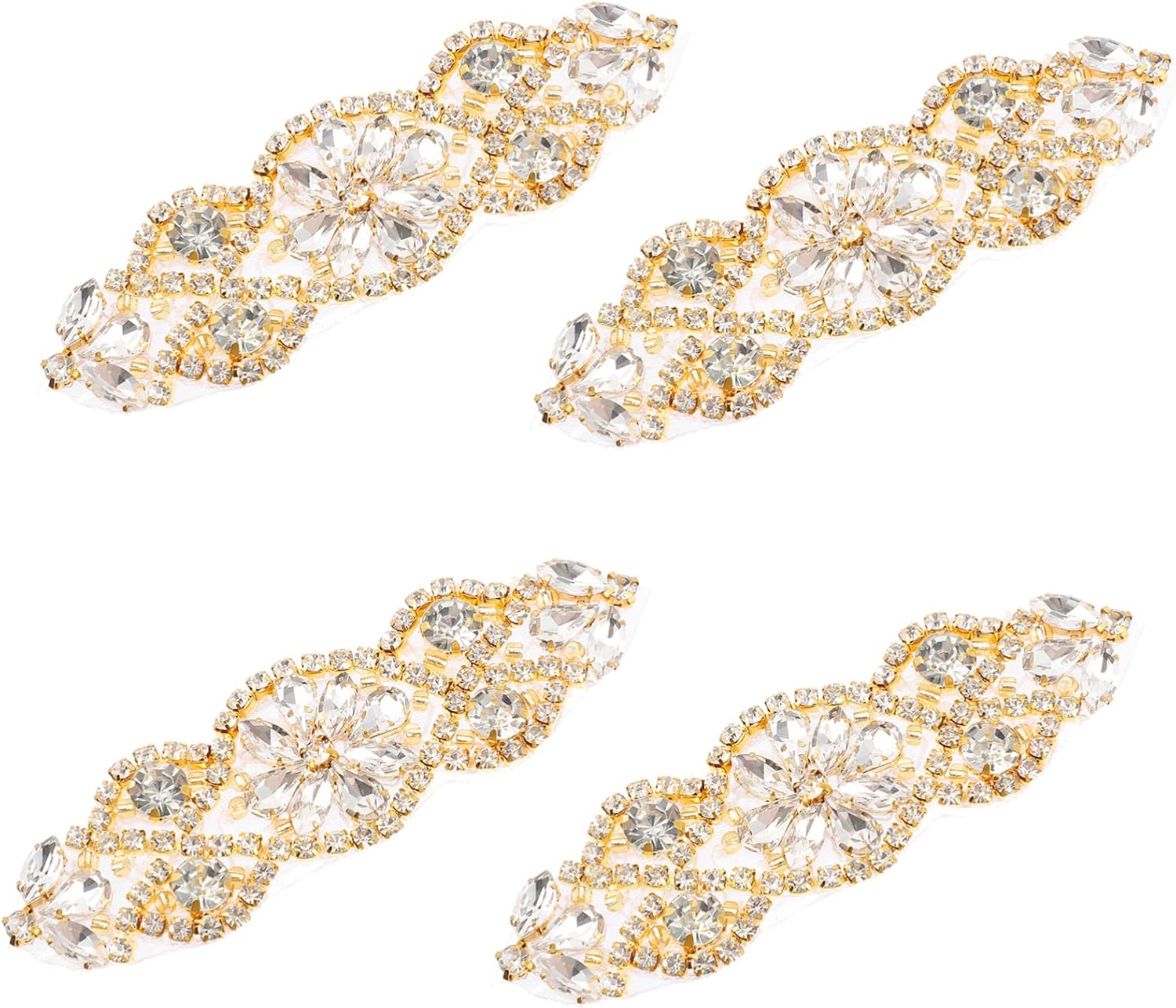 Uonlytech 4pcs Rhinestone Applique Rhinestone Iron on Patch for Bridal Dress Belt Beaded Patch Sash DIY