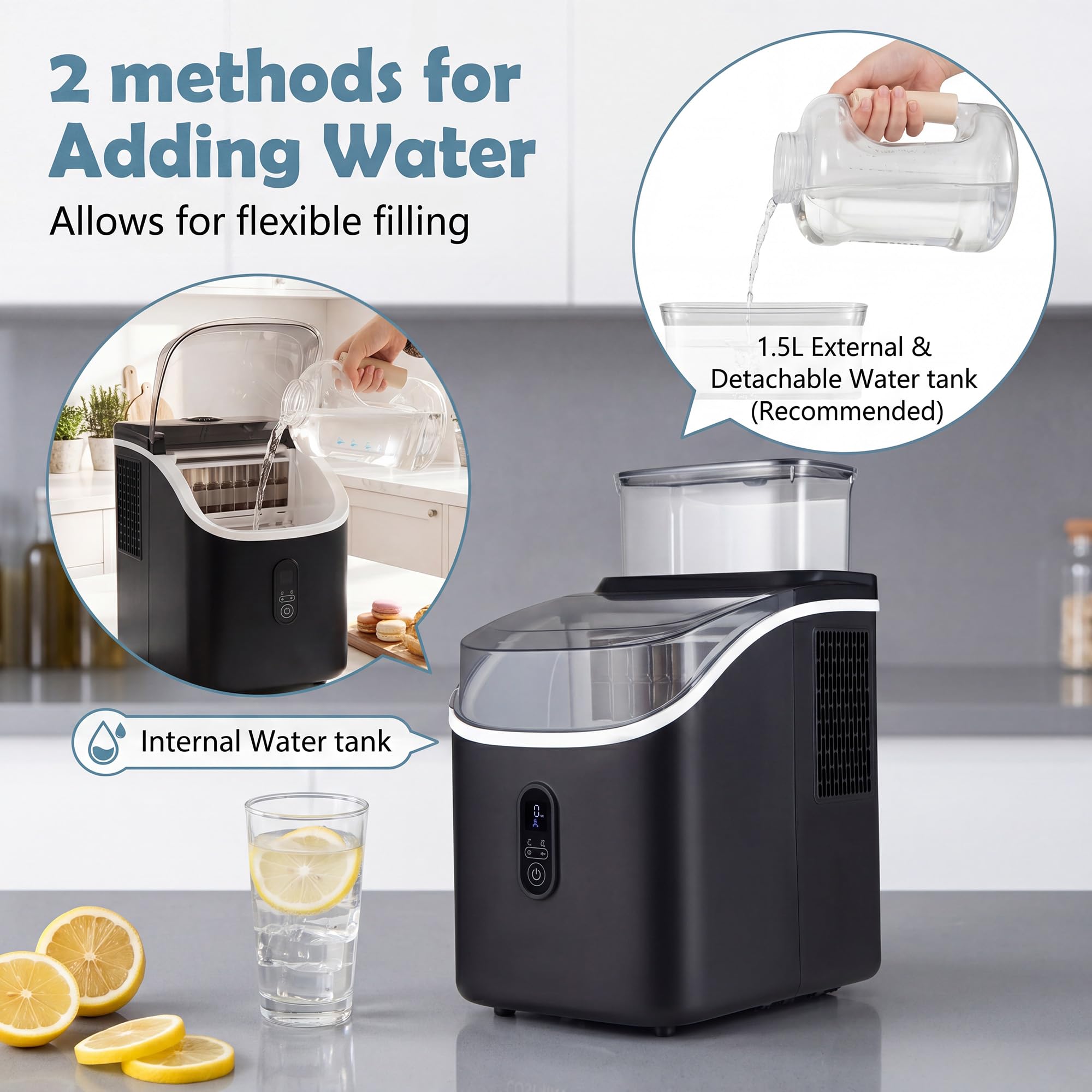 GIANTEX Macchina Ghiaccio da Tavolo, 15kg/24H, Ice Maker Compatto e Silenzioso per Casa e Ufficio, Cubetti di 13 Spessori, con Autopulizia Profonda, Display, Timer e Serbatoio Rimovibile (Nero)