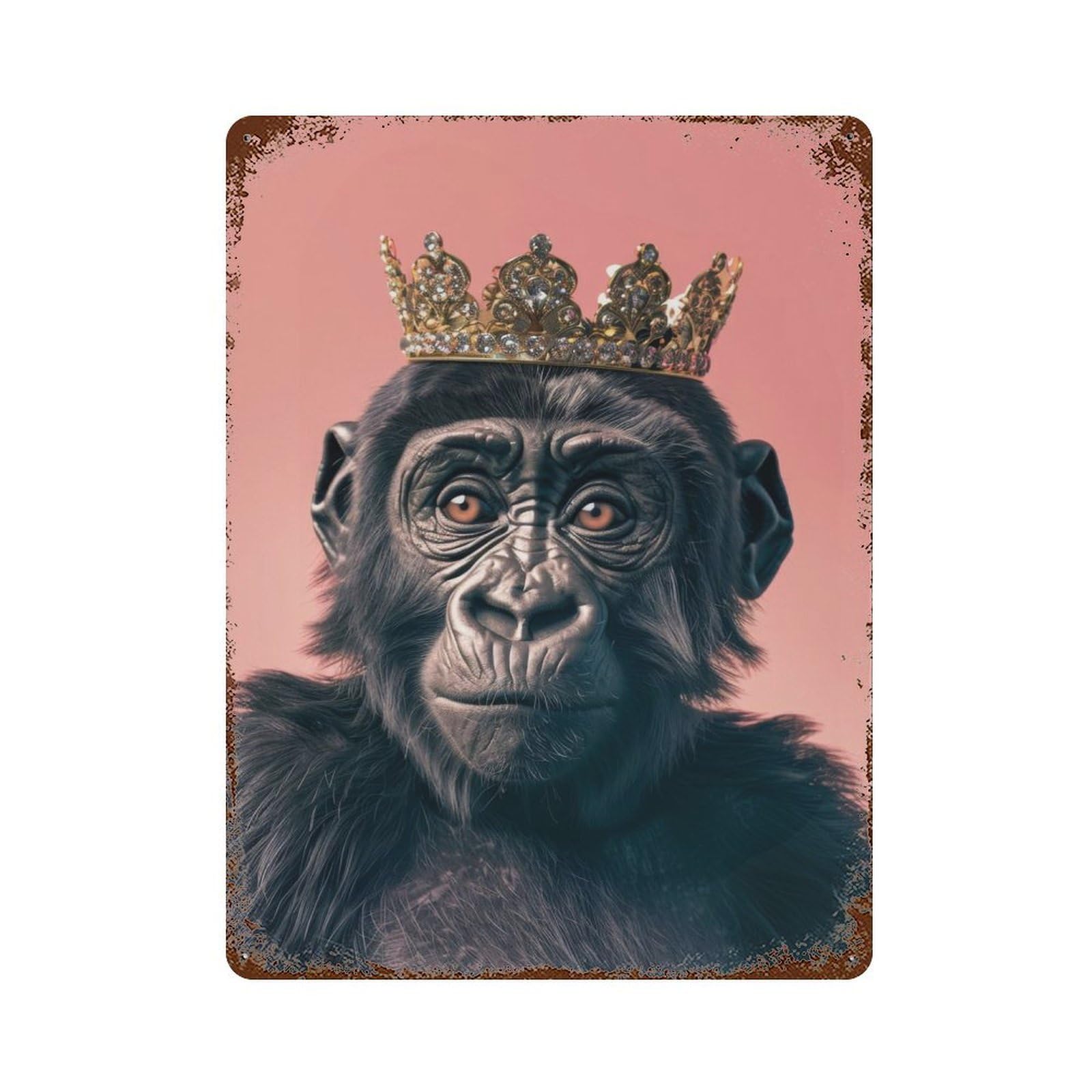 Gorilla Pastel Crown 15.7"x11.8" Vintage Rust Metal Sign, Decorative Metal Wall Art for Living Room, Hallway And Home Decor