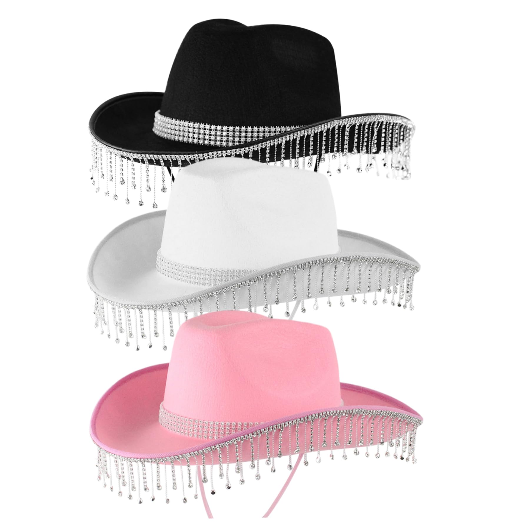 Sombrero de Vaquero Brillo para Mujeres rinate Fringe Novio Novio Gorro de Vaquero Sombrero de Vaquera con Correa de la Barbilla Sombrero de Boda de Vaquera Disco, Blanco