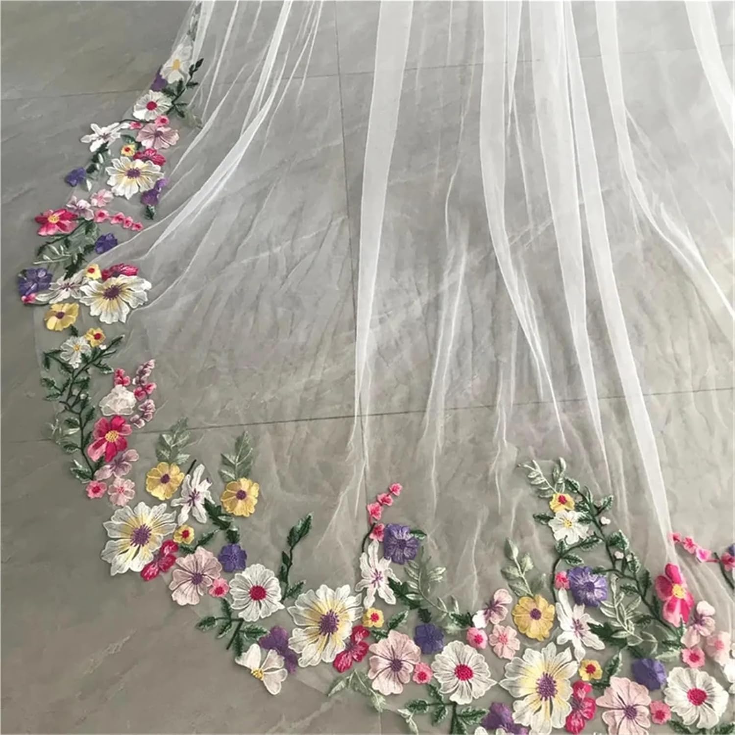 Colorful Floral Cathedral Wedding Bridal Veils With Comb Long Accessories Brides