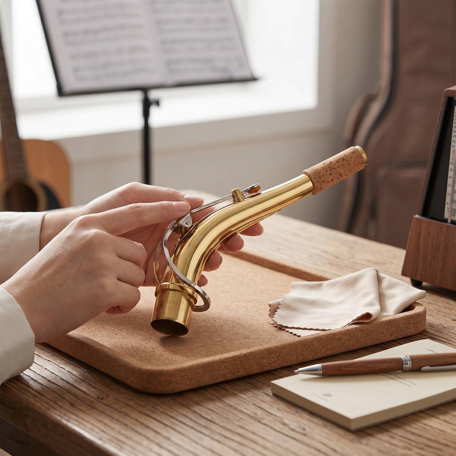 EMUKOEP Collo per Sassofono Contralto in Ottone Lucidato a Mano Sax Mib con Cuscinetti Ermetici per Studenti Musicisti