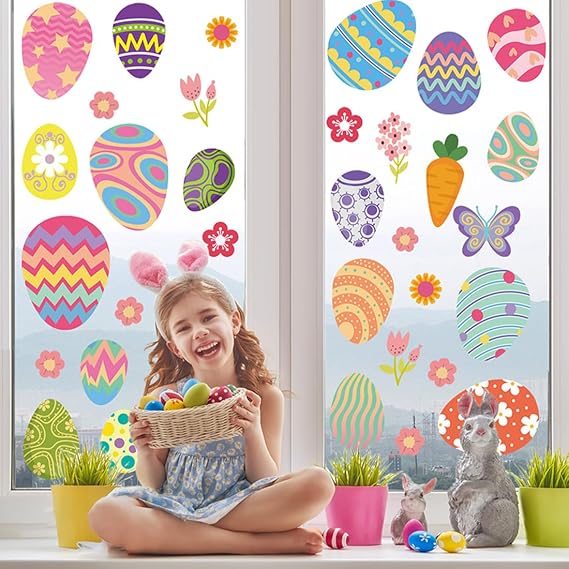 140 Pcs Easter Window Clings Stickers Easter Eggs Window Decorations 8 Sheets
