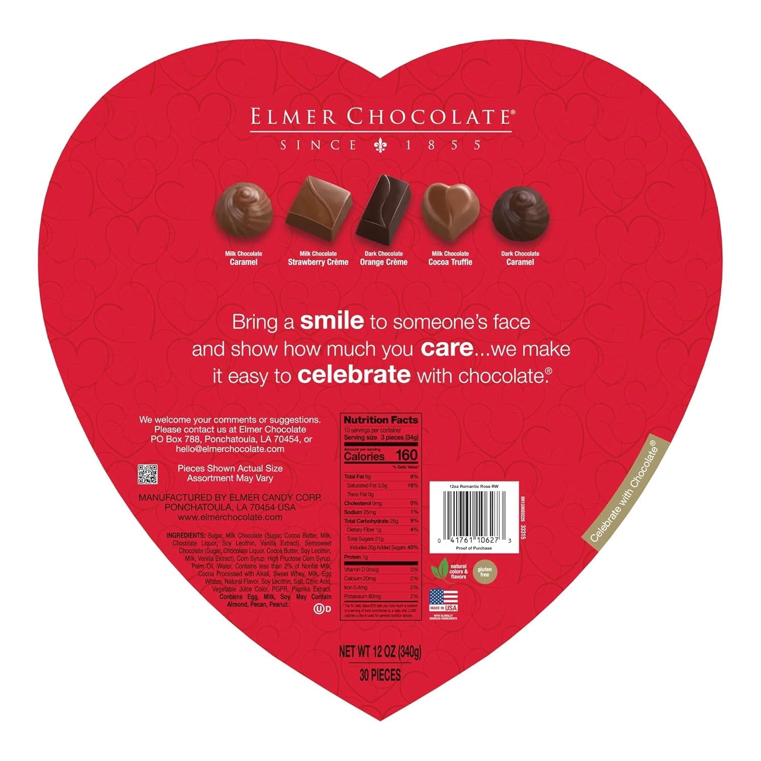 Elmer Chocolate Heart Shaped Box - 12 oz - 30 Pieces - Perfect for Valentine's Day and Giving to that Special Someone