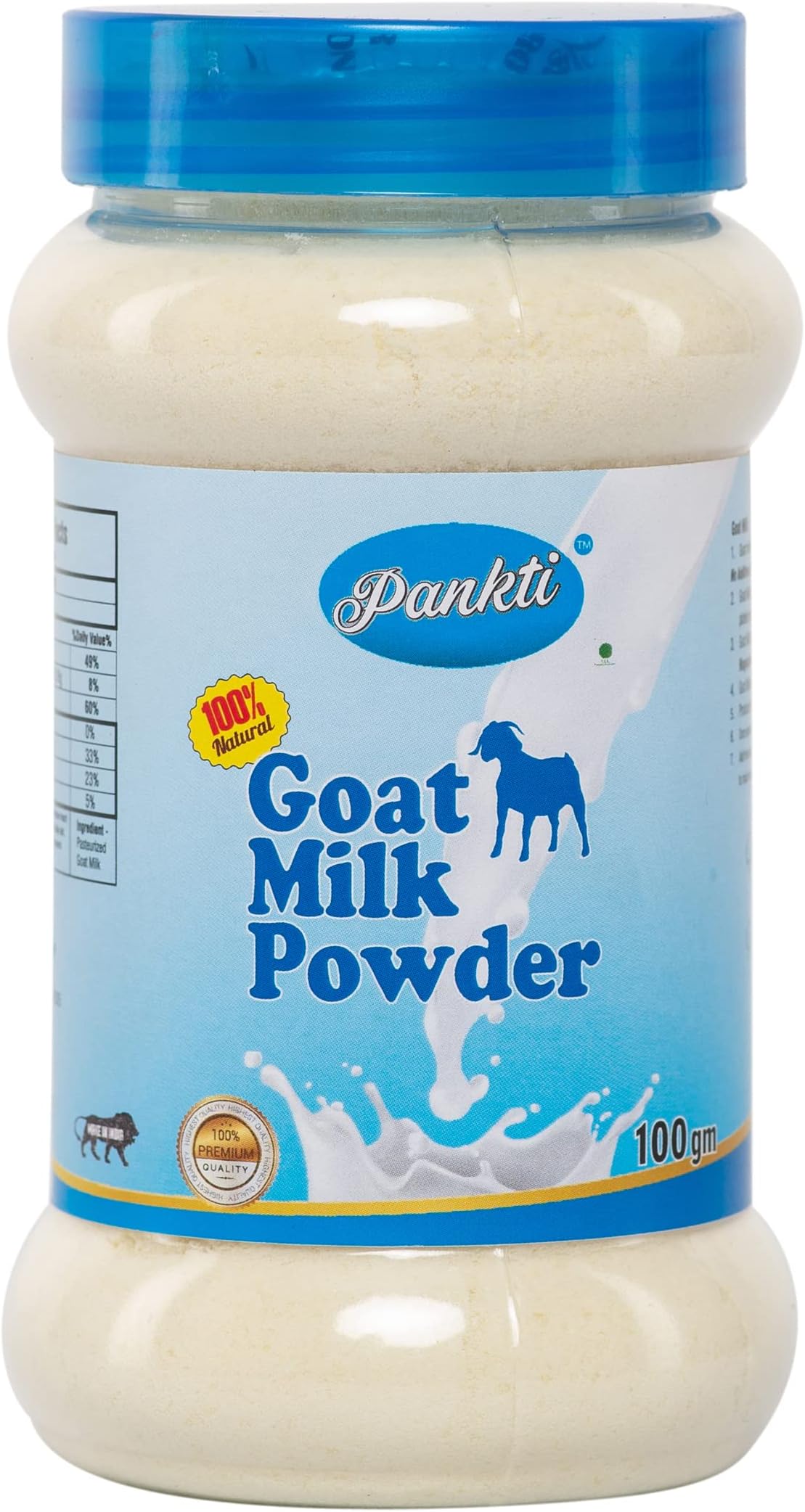 Pankti Natural Goat Milk Powder Freeze Storage Dried Gluten Free Kids Growth Booster Goat Milk Dry Powder (No Artificial Colors or Flavors, No Preservatives or Additives) 100 Grams
