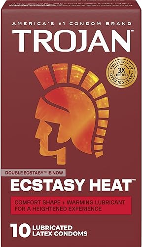 TROJAN Condones Lubricados Double Ecstasy, Condones Acanalados, 10 Unidades