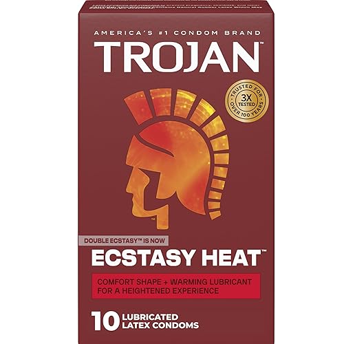 TROJAN Double Ecstasy Lubricated Condoms, Ribbed Condoms, 10 Count