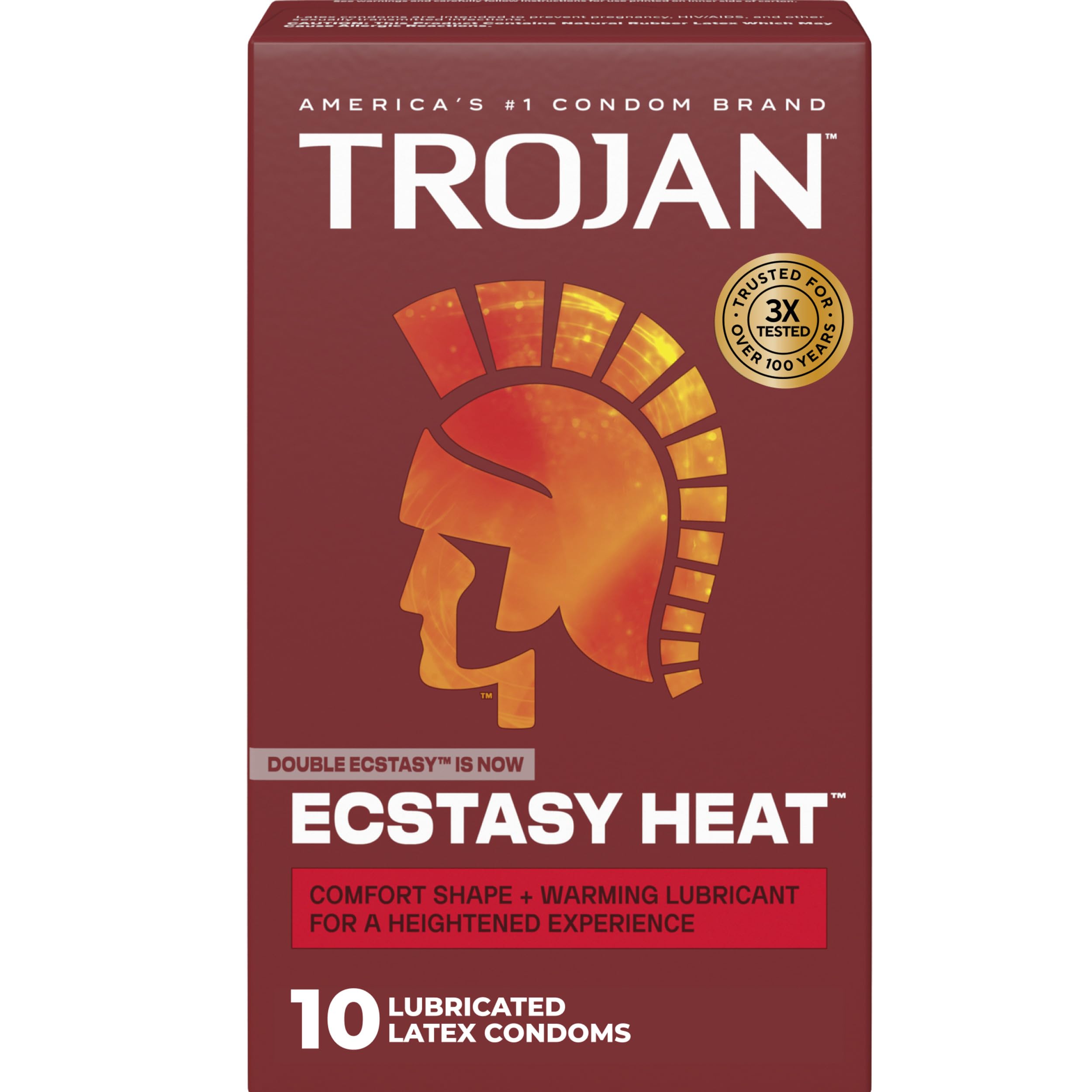 TROJAN Double Ecstasy Lubricated Condoms, Ribbed Condoms, 10 Count