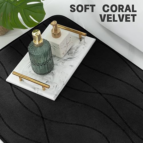 Miniatura 7 de YIHOUSE - Juego de 5 tapetes de baño de espuma viscoelástica en negro, ultraabsorbentes, antideslizantes, lavables a máquina y de secado rápido