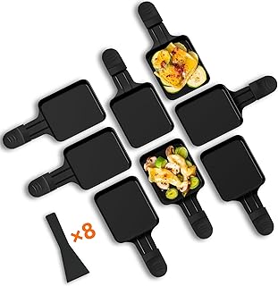 8 Stück Pfännchen für Raclette, Antihaftbeschichtet, Viereckig Mini mit 8 Schaufel Schwarz
