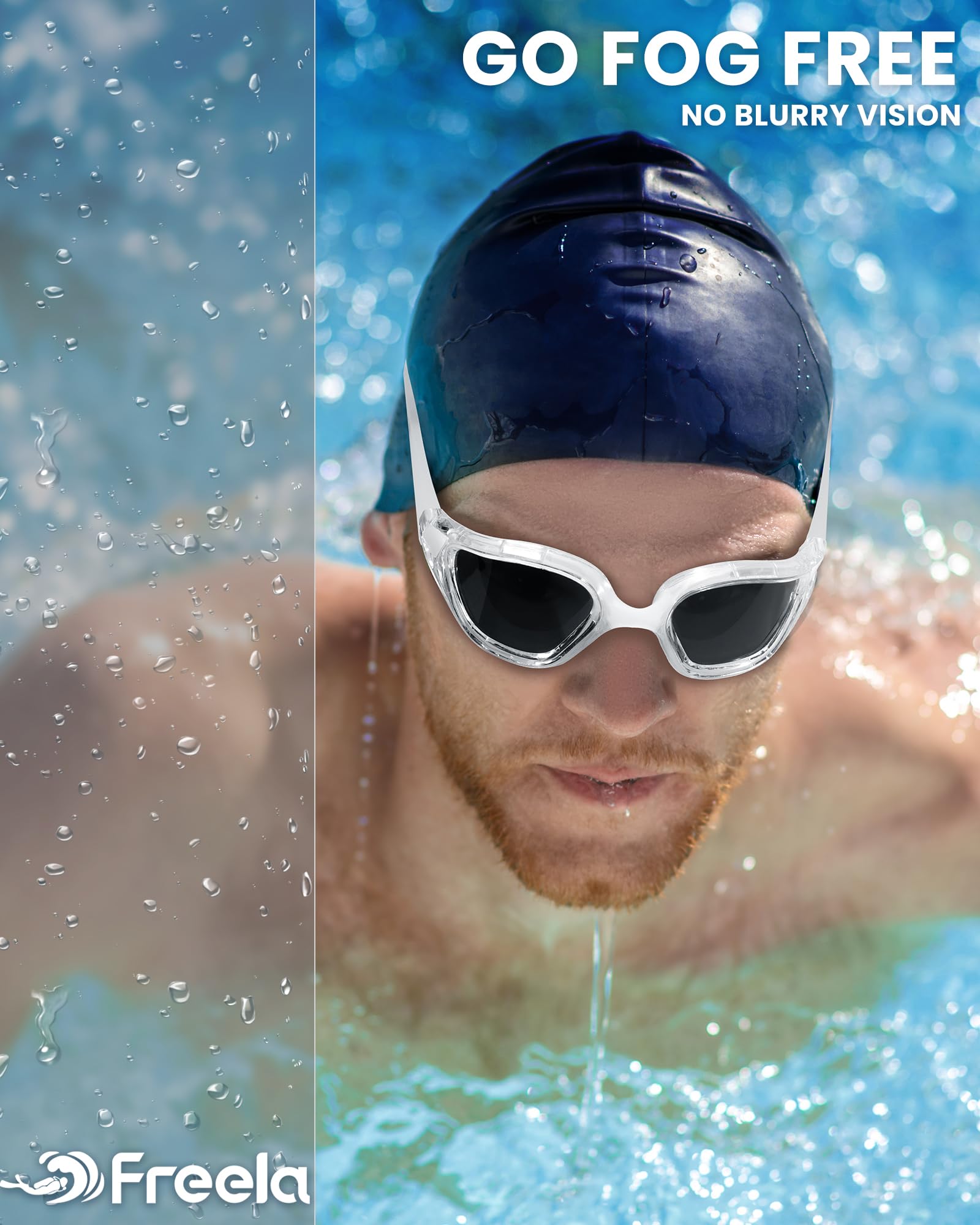 Freela Occhialini da nuoto polarizzati, unisex, per adulti, protezione UV400, anti appannamento, ampia visione chiara a 180°, per uomini, donne, giovani