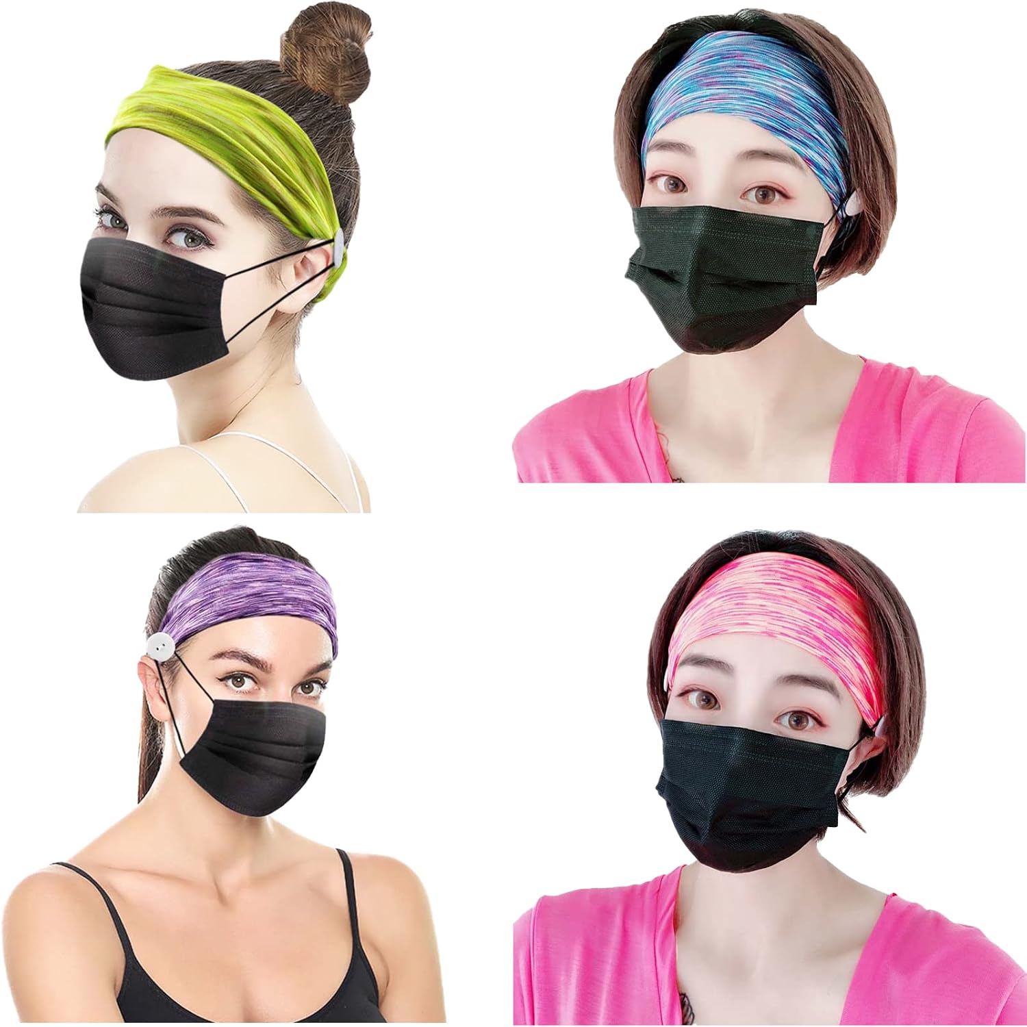 8 Pack Button Headbands for Women Nurse Mask Holder Elastic Headbands Yoga Sports Hairbands Headwraps Hair Accessories