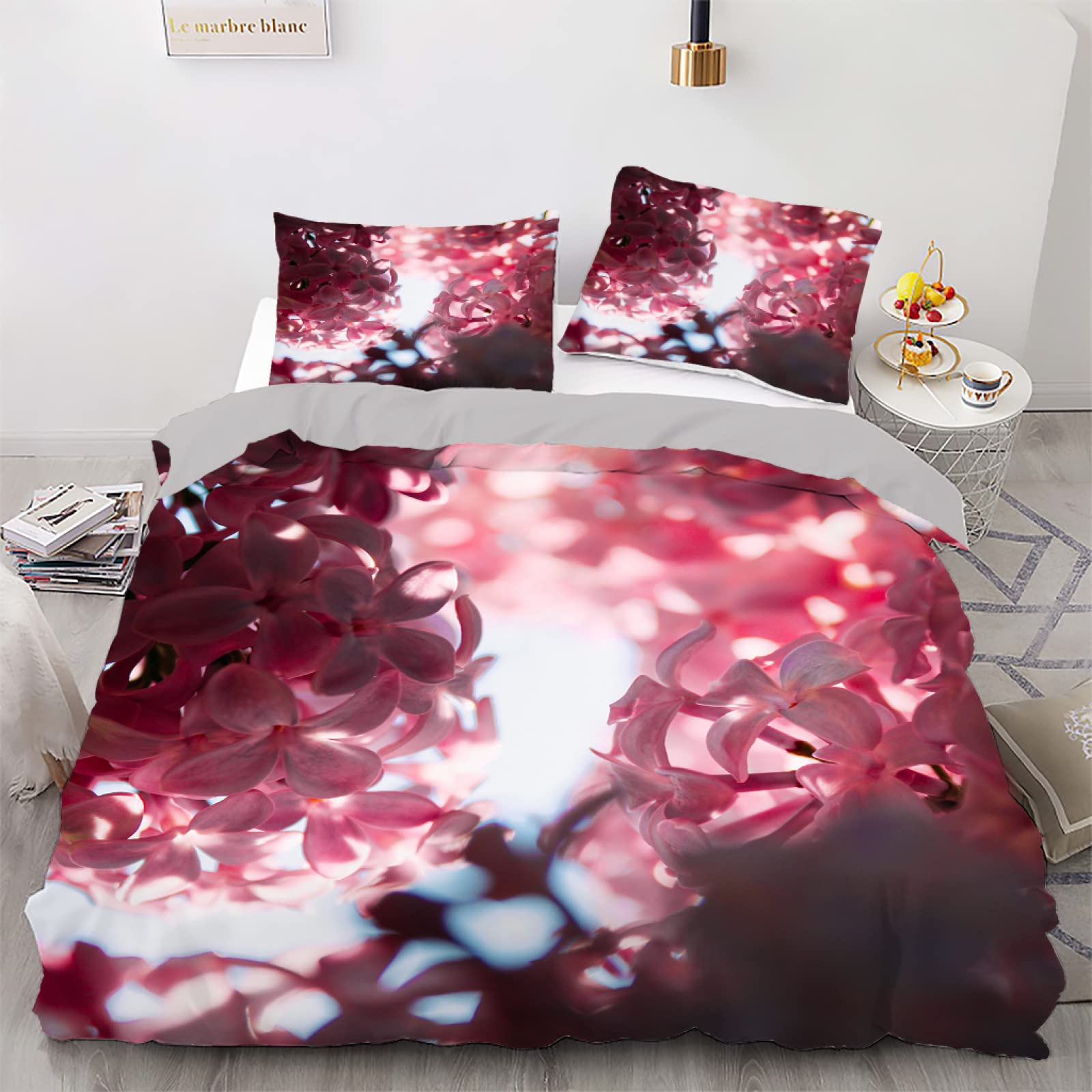 Housse de couette 90x190 microfibre avec taie d'oreiller 65x65 fleurs
