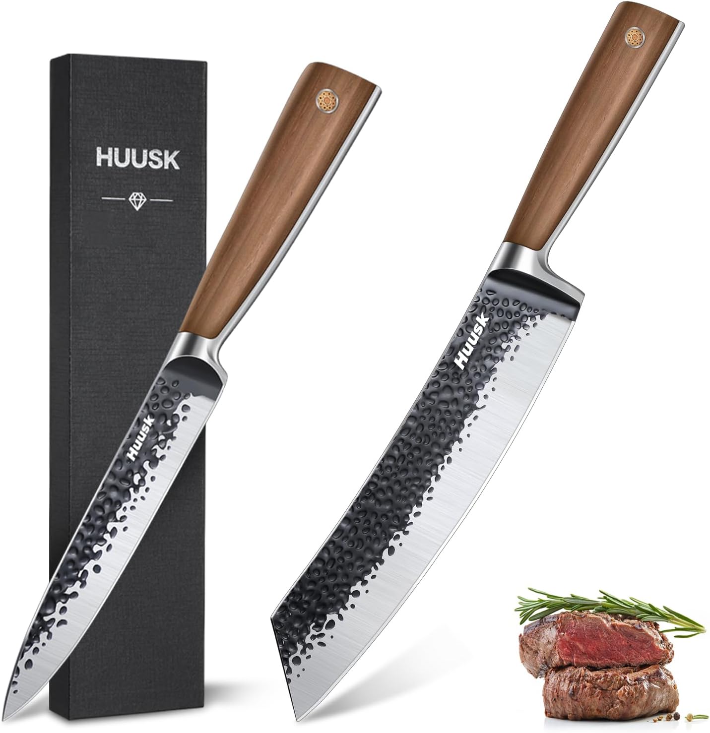 Huusk Kitchen Utility Knife 5.5" Paring Knife Butcher Knife 8.5 Inch Meat Cleaver Knife Multipurpose Kitchen Knife for Fruit and Vegetable with Premium Present Box