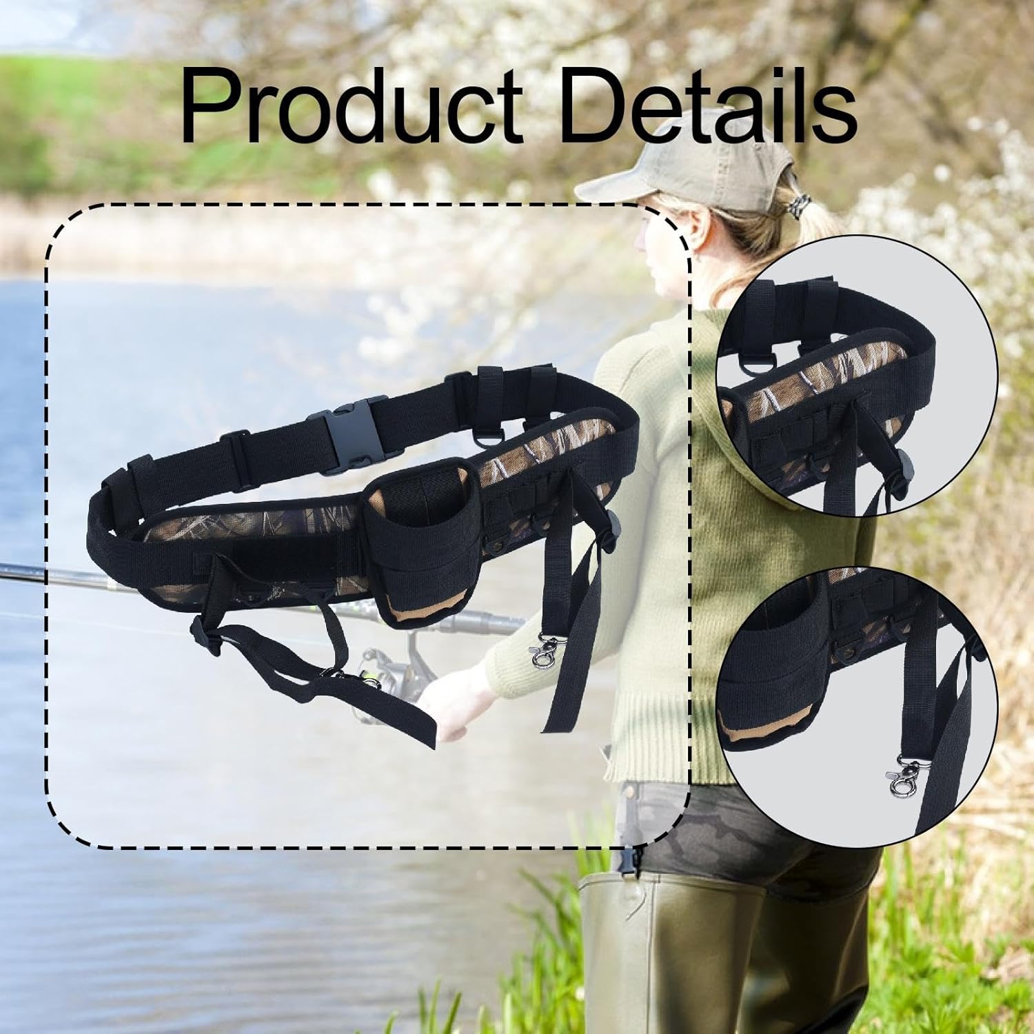 Fishing Belt Detachable Waist Gimbal Pad Accessory Sturdy for Tackle Storage Multifunctional with Cup Holder & Rod Rest, Brown