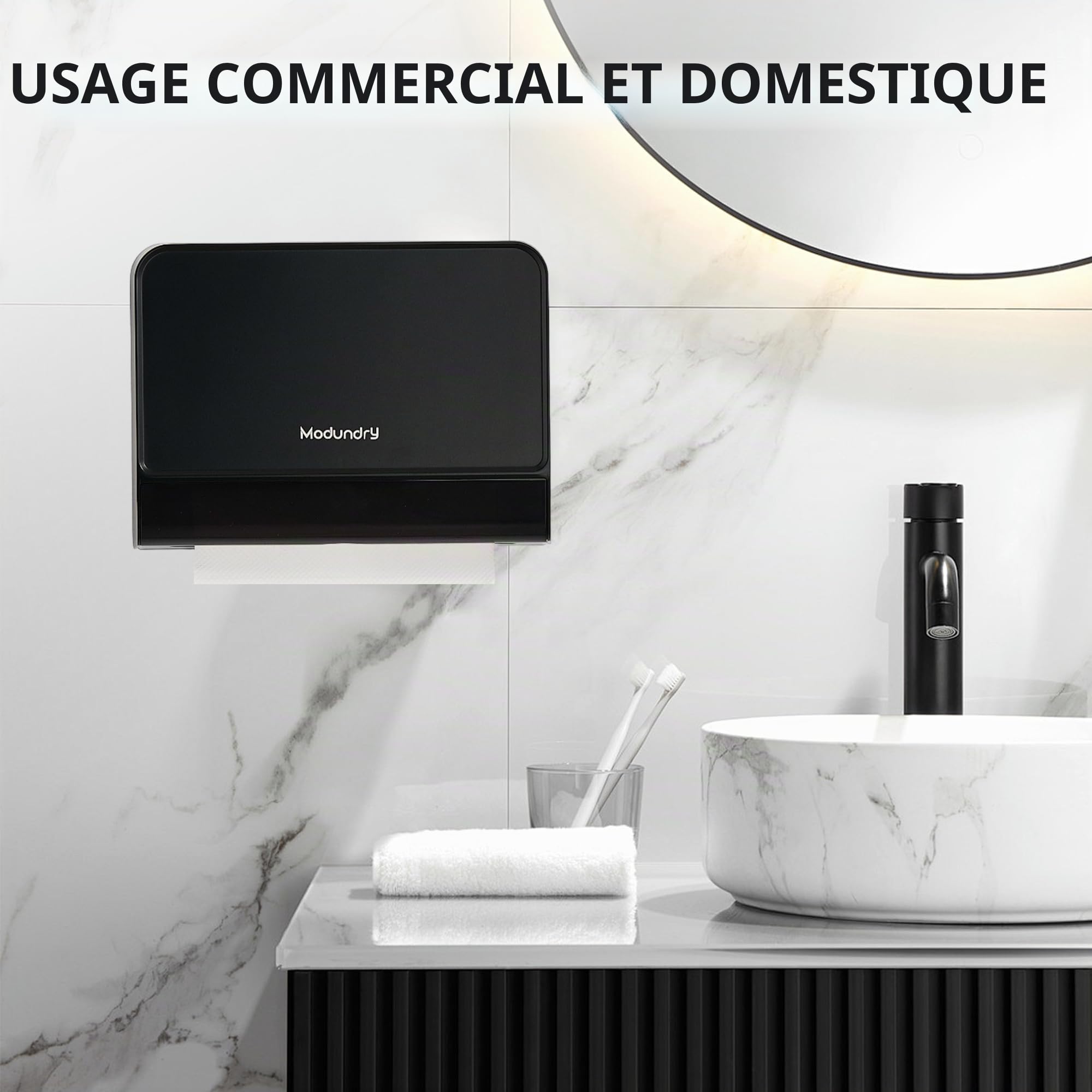 Distributeur de Serviette en Papier Mural, Distributeur Essuie Mains Pliés, pour Commercial Toilette et Cuisine, Salle De Bain, Peut Contenir 200 Feuilles, Noir