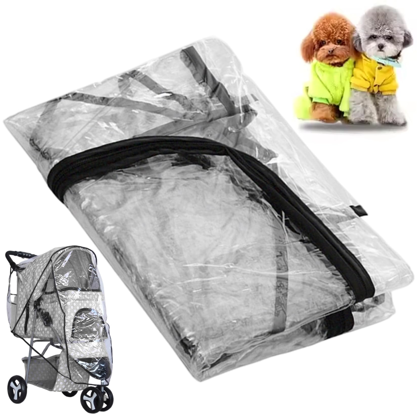 Pushchair Rain Cover, Transparent Waterproof PU Stroller Rain Cover for Dog/Cat Dustproof Wide Compatible Stroller Accessories