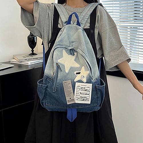 Miniatura 6 de Mochila de mezclilla Y2K de viaje, linda mochila de mezclilla kawaii gótica, estética, vintage, retro, mezclilla grunge, mochila para viajes y