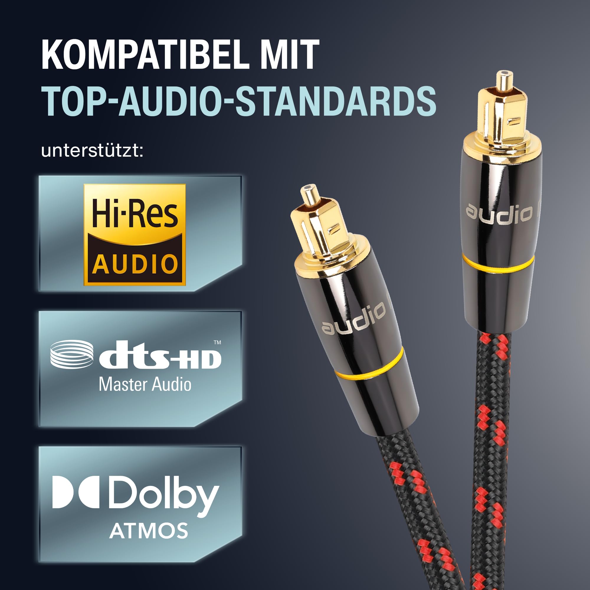 audio pirates optisches TOSLINK Glasfaserkabel, Toslink & Digital-Kabel | Digitales SPDIF-Kabel OD: 5.0mm mit Ummantelung & vergoldeten Kontakten (1er Pack – 2 Meter)