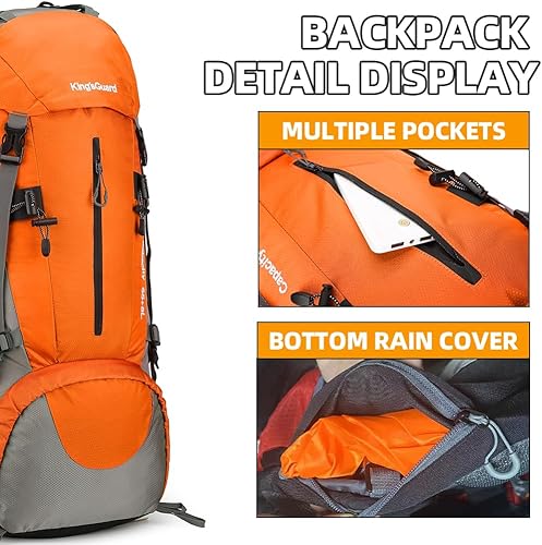 Miniatura 6 de 70L camping senderismo mochila con cubierta de lluvia impermeable mochila para senderismo treeking escalada al aire libre, Naranja, Mochila de