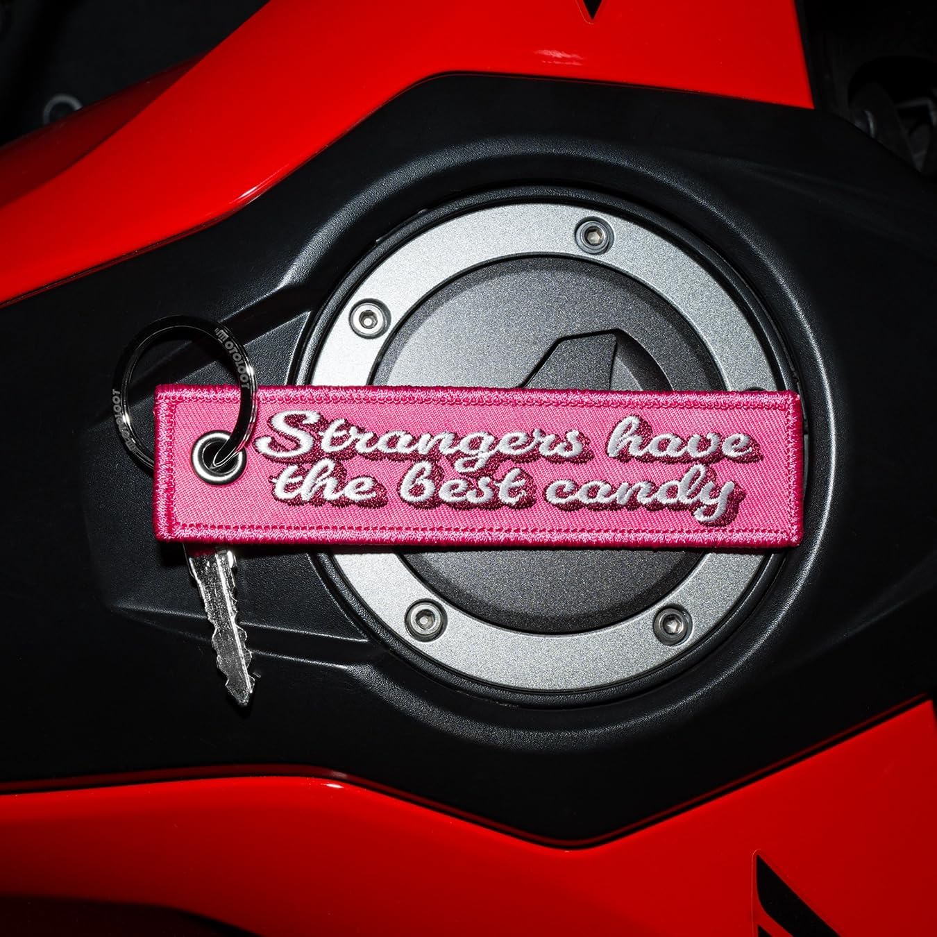 MotoLoot Keychain for Motorcycles, Scooters, Cars and Gifts (Strangers Have The Best Candy)