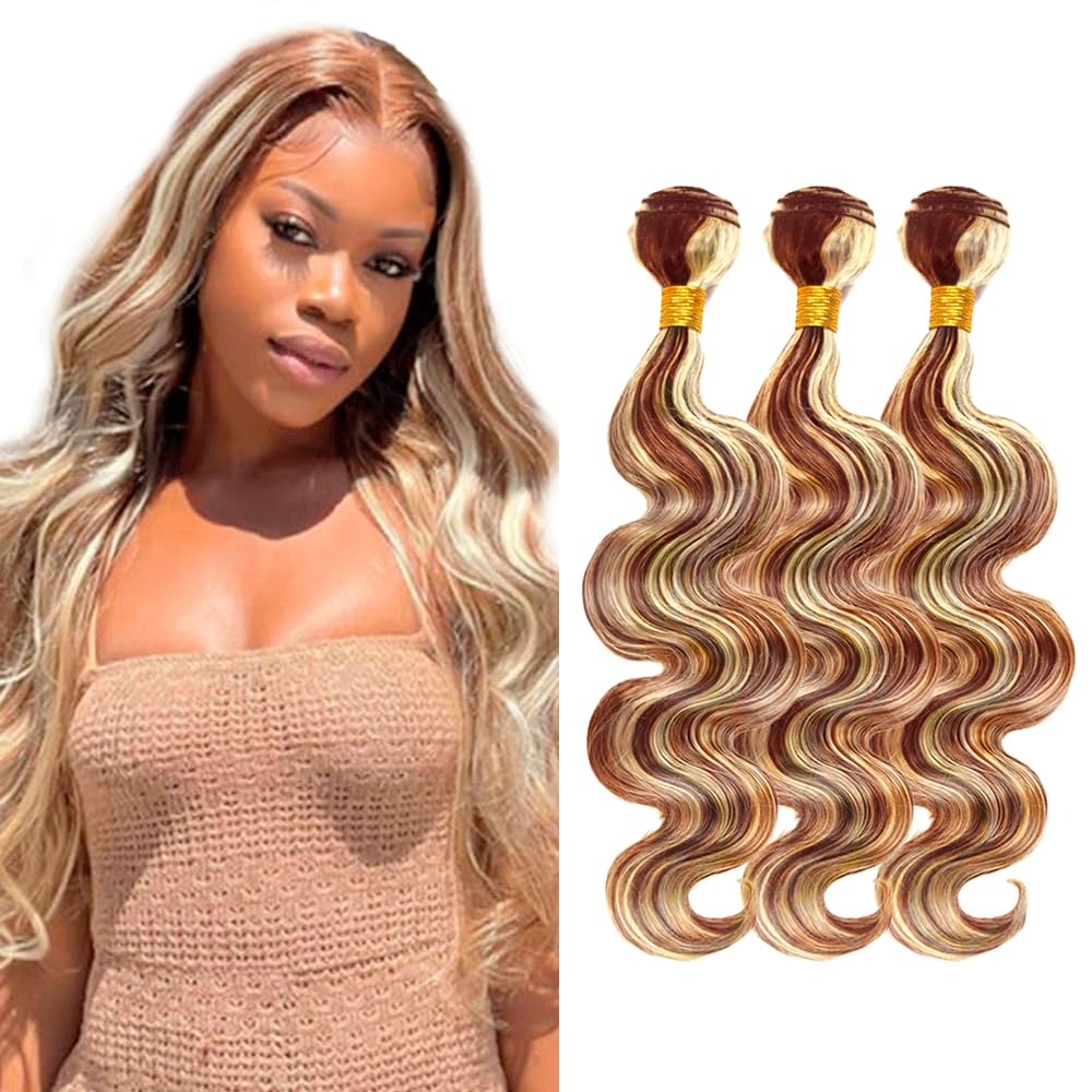 P30613 Highlight Blonde Human Hair Bundles Brown Body Wave 3 Bundles 30 32 34 inch Mixed Length 2 Tone 30 and 613 Bundle